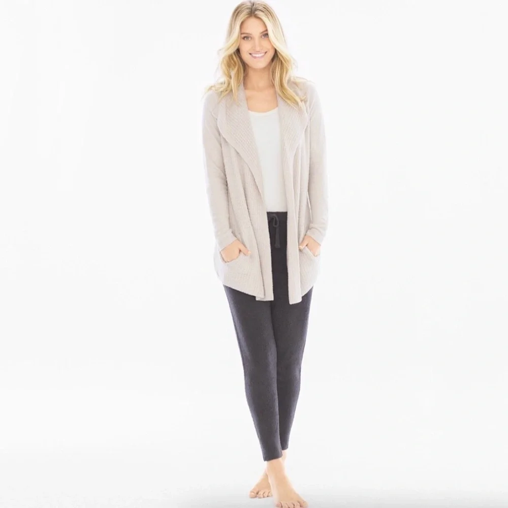 Barefoot Dreams CozyChic Lite Coastal Cardi Draped Open Front Sweater Bisque L